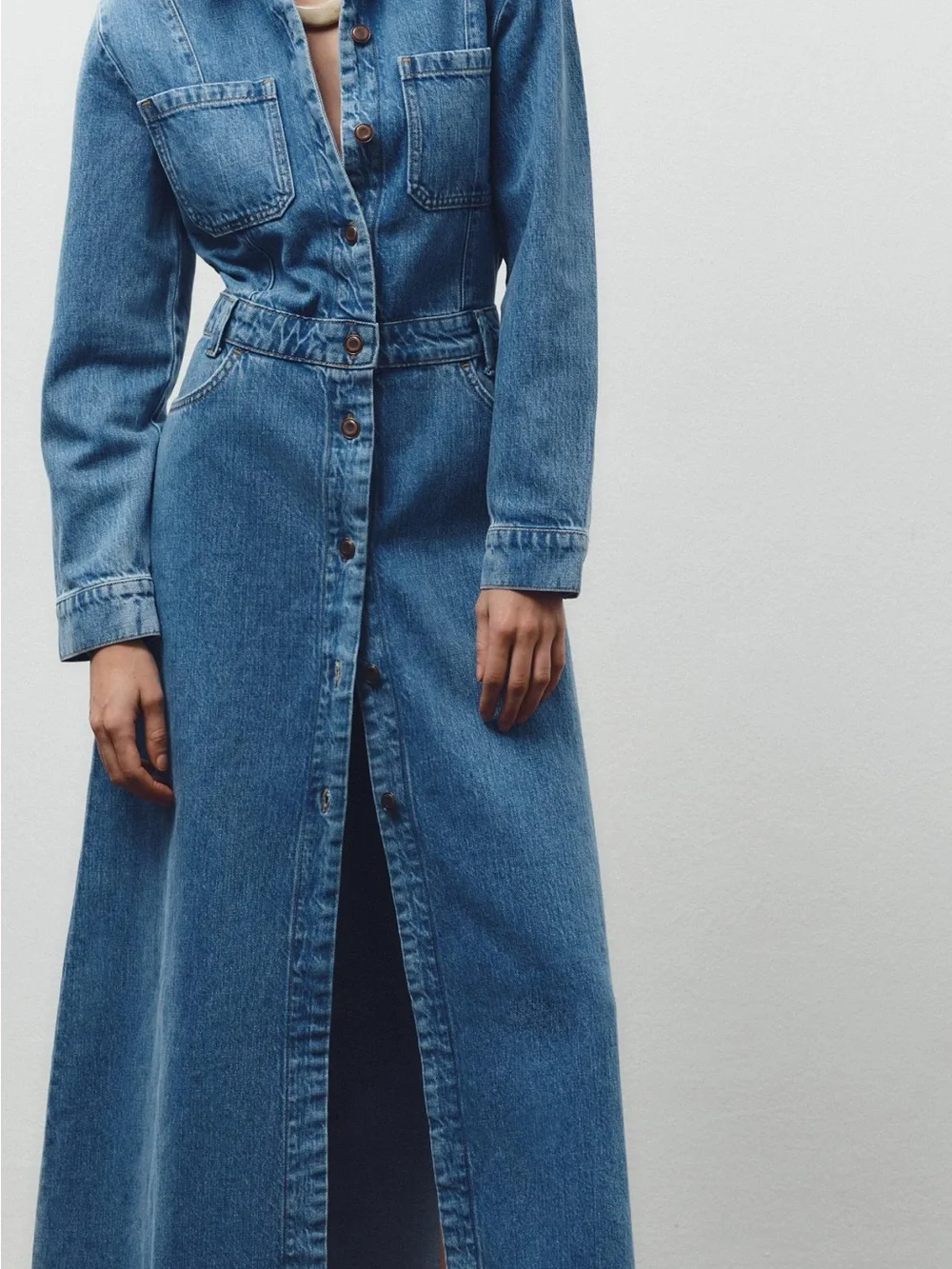 Classic Denim Button-Front Maxi Dress - Picture 2 of 8